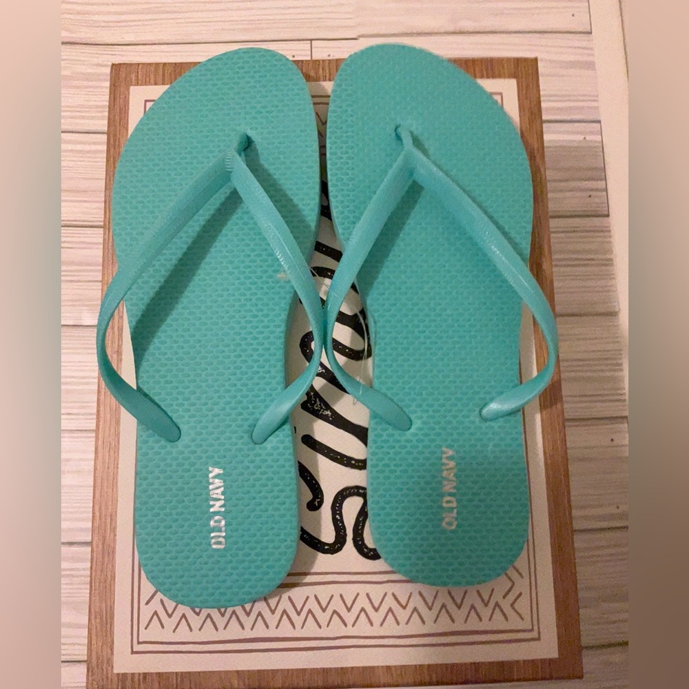 Teal Striped Tote Bag with Pouch & Flip Flops Bundle - Picture 4 of 6